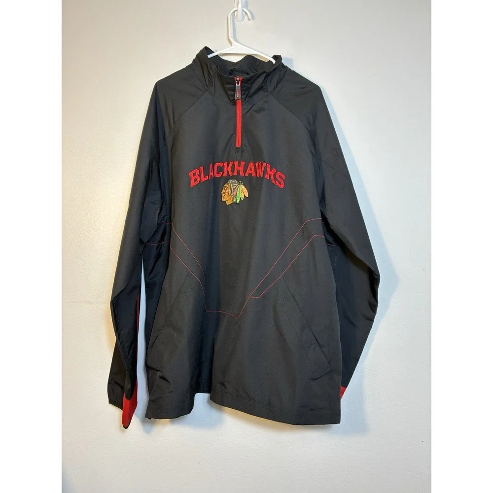 Reebok NHL Windbreaker Men's XL Chicago Blackhawks 1/4 Zip Hockey Lightweight